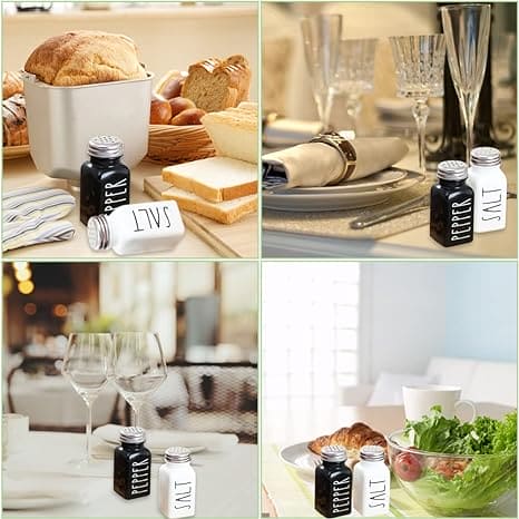 Ceramic Salt and Pepper Shakers, Farmhouse Salt Shaker, Black And White Salt And Pepper Shaker, Kitchen Condiment Bottle, Outdoor Pepper Shakers For Kitchen, Vintage Glass Black And White Shaker With Steel Lid