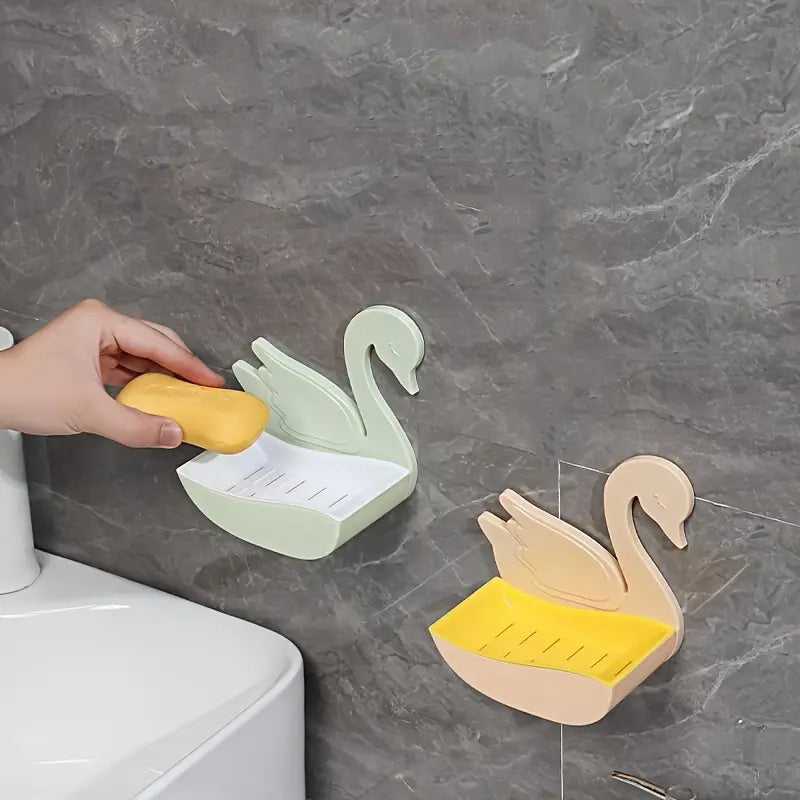 Swan Shape Soap Box, Wall Mounted Soap Holder, Hanging Bathroom Soap Tray with Suction Cup, Self Draining Soap Holder for Shower Wall, Multifunctional Soap Dish
