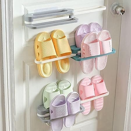 Foldable Slipper Rack, 3 in 1 Shoe Rack Wall Mounted Shoe Rack, Multifunctional Flip Flops Foldable Towel Rack, Cabi Lock Folding Shoe For Entrance, PP Sandals Slippers Hanger, Home Bathroom Shoe Shelf