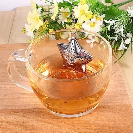 Star Tea Mesh Infuser, Stainless Steel Tea Strainer, Reusable Tea Filter With Chain Hook, Spice, Herb, Tea Seasoning Filter, Large Capacity Tea Infuser for Kitchen Bar Restaurant, Spice Filter Drinkware Gadget Kitchen Tools Accessories