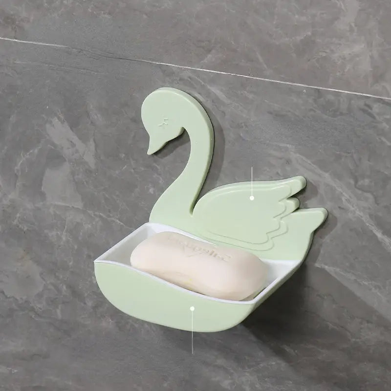 Swan Shape Soap Box, Wall Mounted Soap Holder, Hanging Bathroom Soap Tray with Suction Cup, Self Draining Soap Holder for Shower Wall, Multifunctional Soap Dish