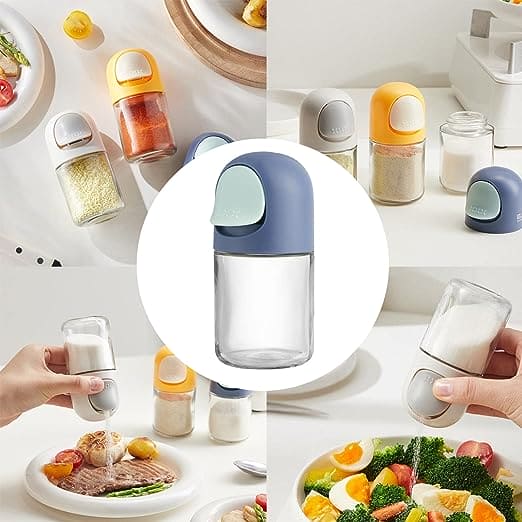 Champ Salt Shaker, Push Type Salt Dispenser, Metering Salt Shaker, Reusable Spice Pepper Container with Lids, Multipurpose Reusable Storage Canister, Quantitative Spice Container