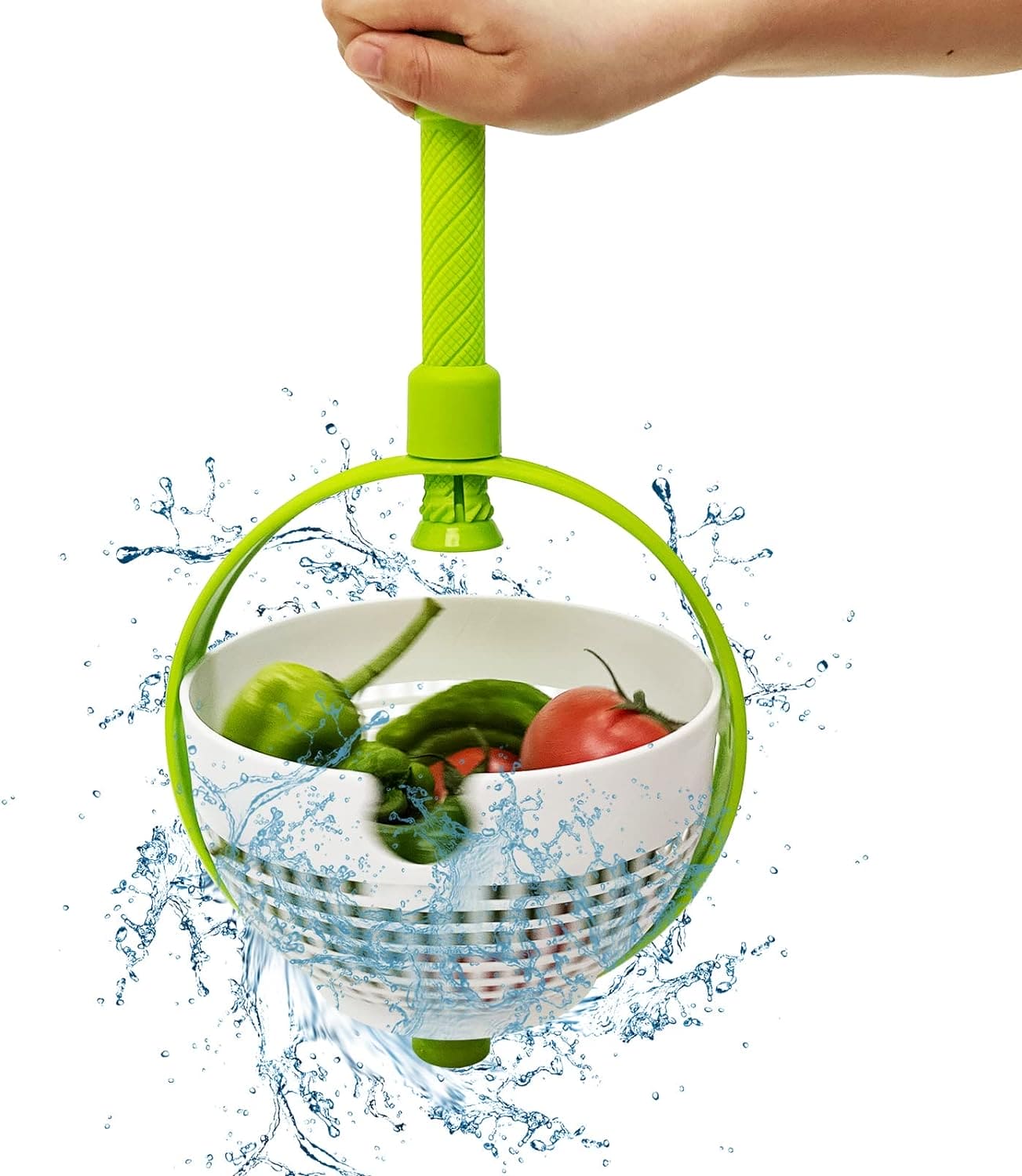 Revolving Drain Basket, Multipurpose Salad Molicer, Foldable Strainer Fruit Vegetable Washing Basket, New Salad Spinner, Dehydration Water Throwing Drain Basket, Lettuce Spinning Colander Kitchen Tool, Spinning Basket with Collapsible Handle