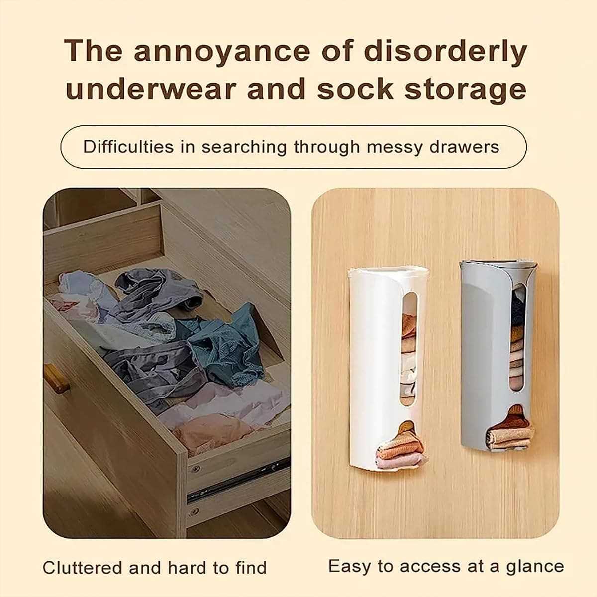 Wall Mounted Socks Storage Box, Closet Wall Hanging Box, Wardrobe Household Socks Holder Garbage Plastic Bag Dispenser, Kitchen Bathroom Hanging Rack, Self adhesive Home Dispenser Storage Box, Multifunctional Storage Box