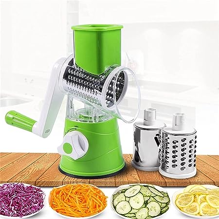 Multifunctional Roller Vegetable Cutter, 3 In 1 Vegetable Slicer And Cutter, Manual Rotary Drum Greator, Hand Roller Type Square Drum Vegetable Cutter with 3 Removable Blades For Kitchen