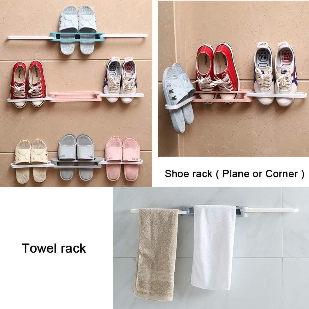 Foldable Slipper Rack, 3 in 1 Shoe Rack Wall Mounted Shoe Rack, Multifunctional Flip Flops Foldable Towel Rack, Cabi Lock Folding Shoe For Entrance, PP Sandals Slippers Hanger, Home Bathroom Shoe Shelf