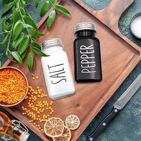 Ceramic Salt and Pepper Shakers, Farmhouse Salt Shaker, Black And White Salt And Pepper Shaker, Kitchen Condiment Bottle, Outdoor Pepper Shakers For Kitchen, Vintage Glass Black And White Shaker With Steel Lid
