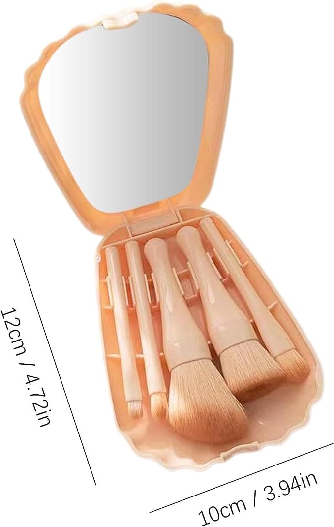 Shell Makeup Brush Set With Mirror, Eyeshadow Highlighter Foundation Brush Beauty Tool, Portable Shell Shaped Mirror Case  Brush Set, Convenient Small Portable Makeup Tool for Travel, Cosmetic Brushes Kit with Mirror Case