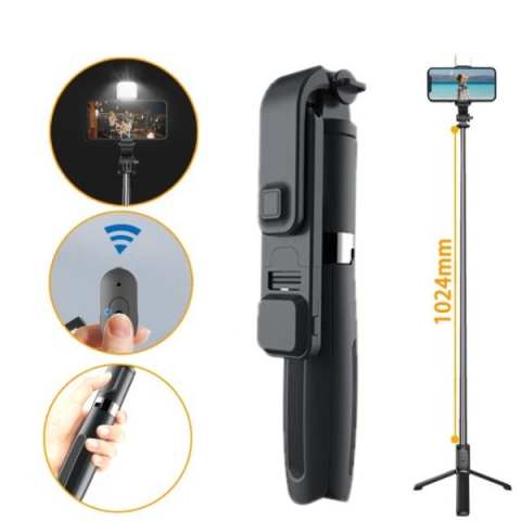 Ola Selfie Stick, Portable Mobile Tripod With Light, Metal Stable Bluetooth RC Selfie Stick, Retractable Portable Phone Holder Stick for Vlogging, Selfies & Video Recording, 360 Degree Rotation Selfie Stick Tripod with Fill Light & Wireless Remote