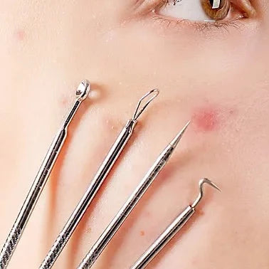 Set Of 4 Pimple Popper Needle, 4-In-1 Multifunctional Acne Needles, Blackhead Remover Tools, Spoon Face Skin Care Tools, Steel Blackhead Removal Kit, Women Beauty Acne Treatment Pore Cleanser Needle Hook, Comedone Extractor Remover Set for All Skin Types