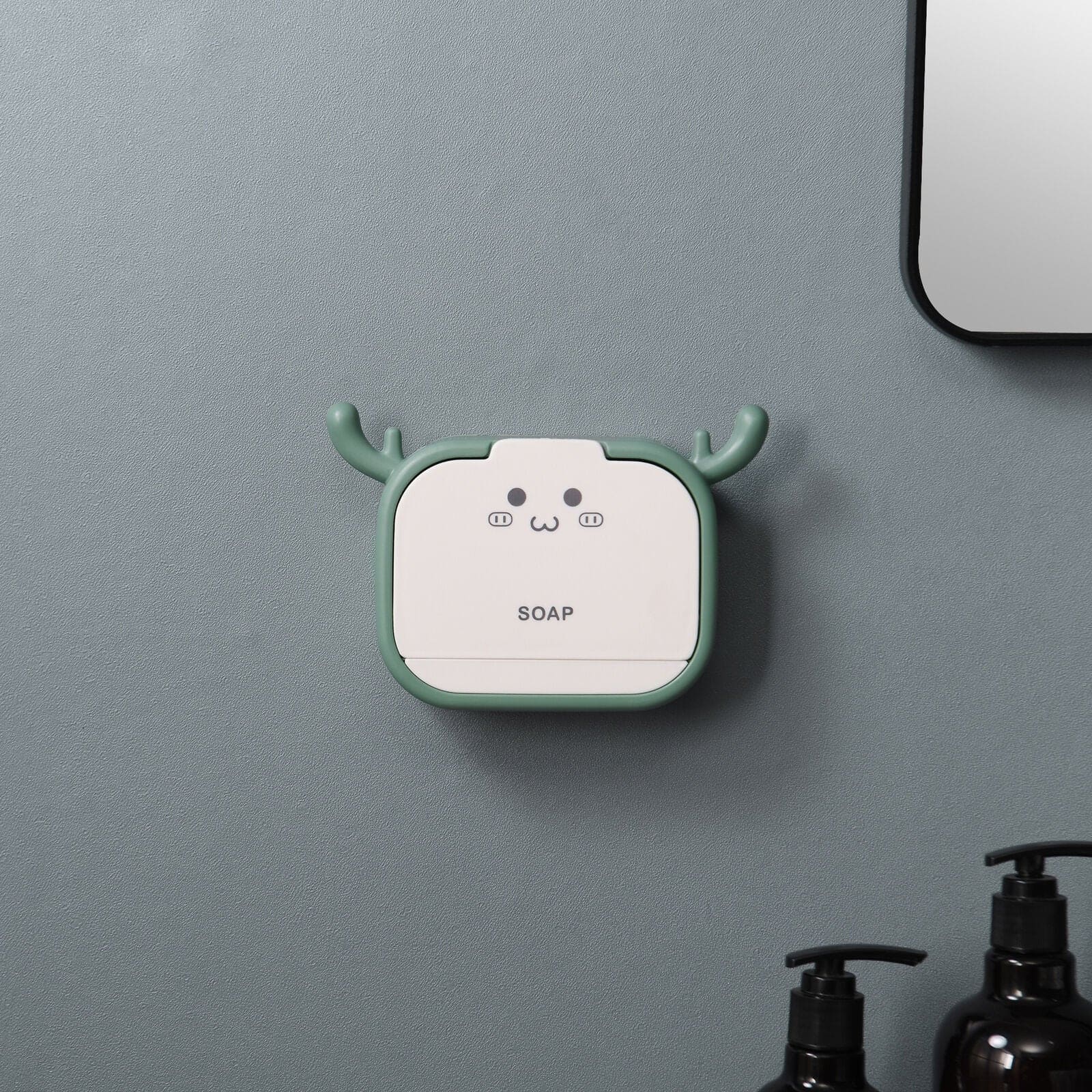 Cartoon Sticking Soap Box, Antler Drain Soap Box with Hook, Wall Mounted Soap Dish, Multipurpose Soap Organizer, Creative Bathroom Household Soap Box Storage Rack