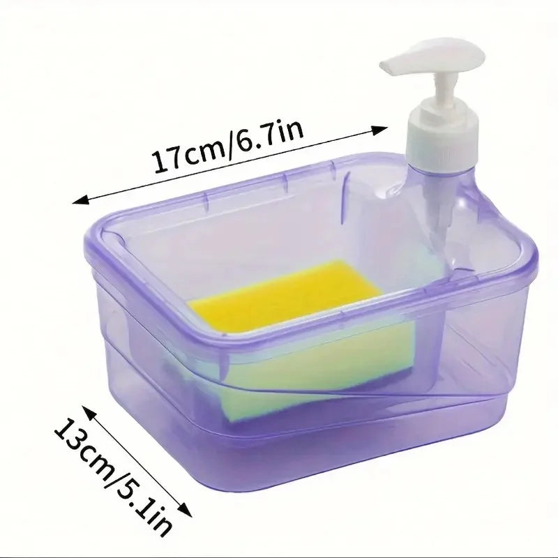 Press Cleaning Liquid Container, Soap Dispenser With Sponge Holder, Kitchen Liquid Dispenser Press Box, Press Soap Outlet Box Sponge Dispenser, 800ml Manual Sink Dish Washing Soap Dispenser, 2 in 1 Design For Kitchen