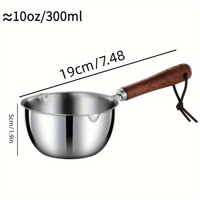 Stainless Steel Oil Splash Pot, Wooden Handle Mini Sauce Pan, Kitchen Cooking Seasoning Dripping Sauce Pan, Household Small Milk Pan, Multipurpose Home Kitchen Small Cooking Pot Butter Melting Pot