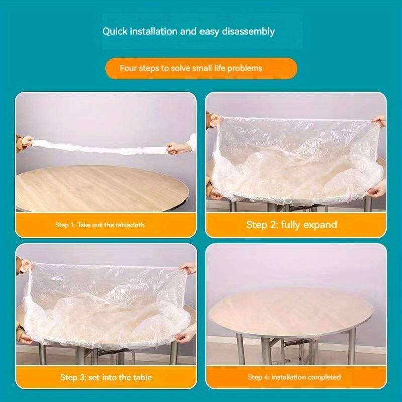Set Of 10 Disposable Table Cover, PVC Round Waterproof Cover, Transparent Elastic Edged Tablecloth, Home Disposable Table Protection Cover