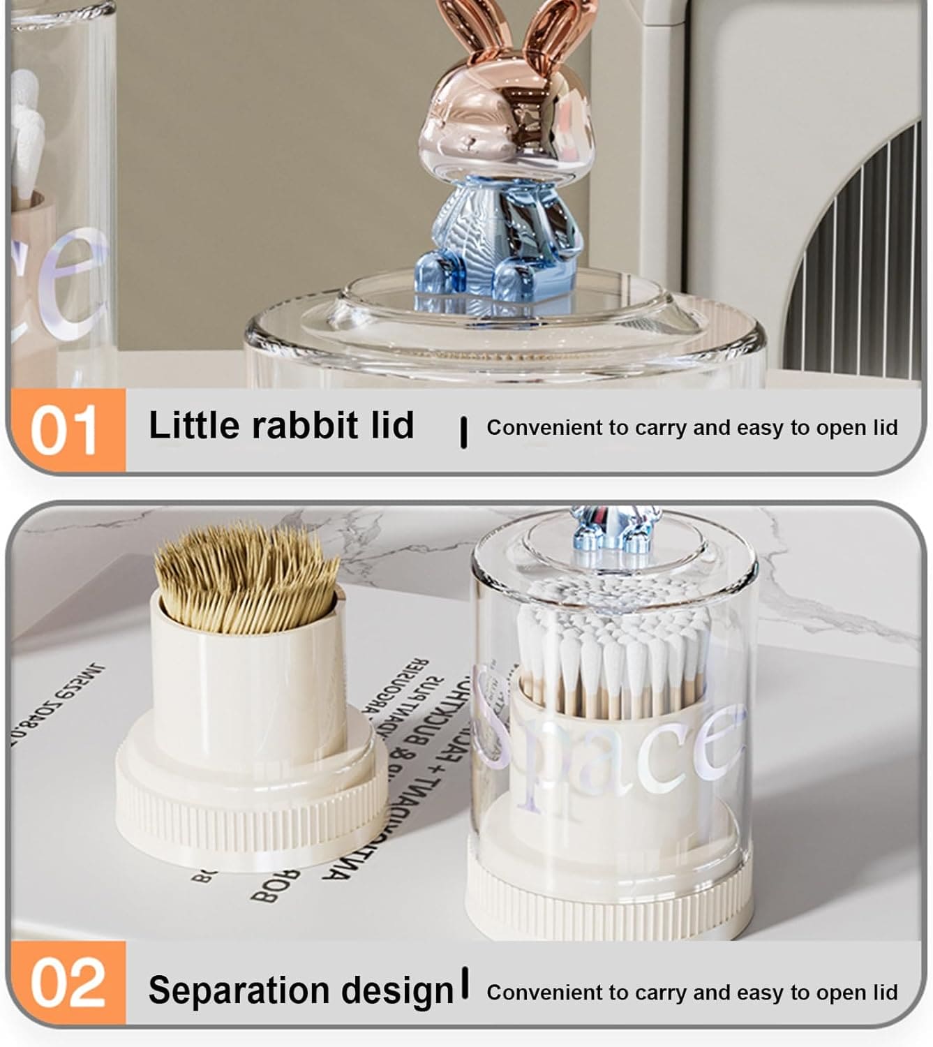 Rabbit Toothpick Box, Creative Multifunctional Toothpick Dispenser, Cute Cartoon Swab Cotton Holder With Lid, Swab Kitchen Dining Bar Toothpick Holder, Portable Rustproof Stand Toothpick Holder