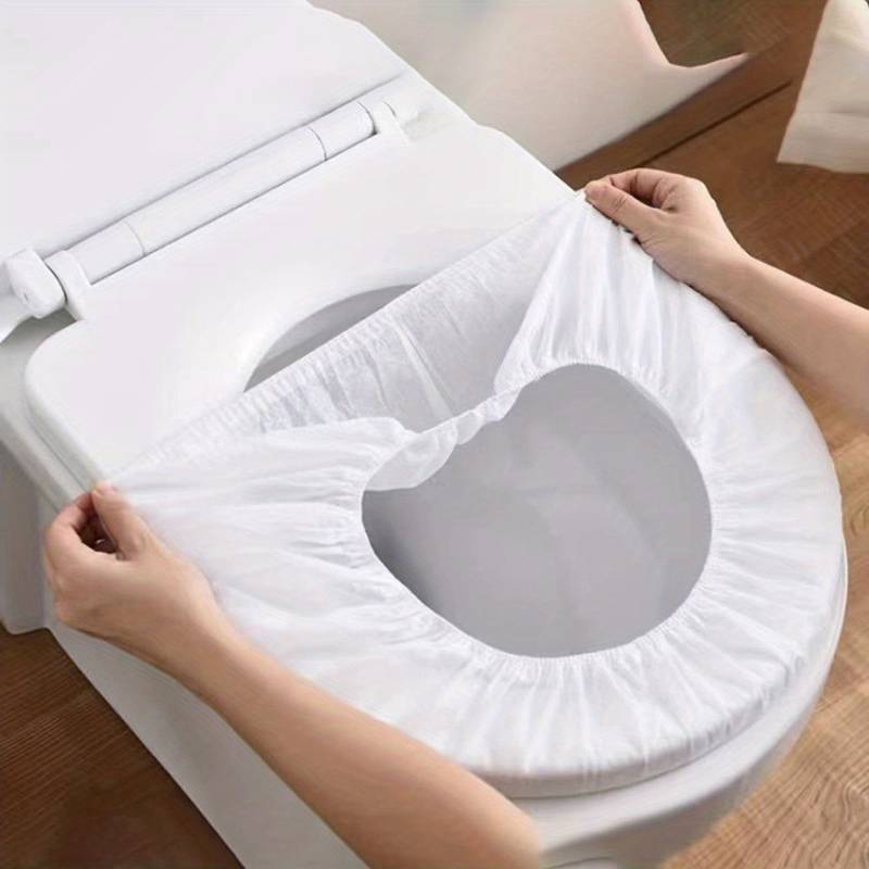 Set Of 10 Disposable Toilet Seat Cover, Non-woven Fabric Toilet Mat Seat Cover, Travel Camping Bathroom Accessories, Bathroom Toilet Paper Pack, Individually Wrapped Toilet Seat Cushion, Premium Elastic Strap Toilet Seat Cover