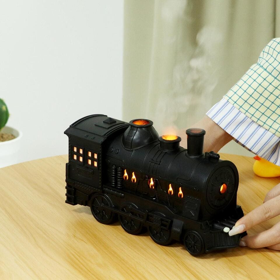 Black Train Diffuser, Train Steam Humidifier, Ultrasonic Cool Mist Air Humidifier, Fragrance Essential Oil Aroma Diffuser, Creative RC Air Freshener with LED Lamp, Circle Dispensing Essential Oil Perfume Machine