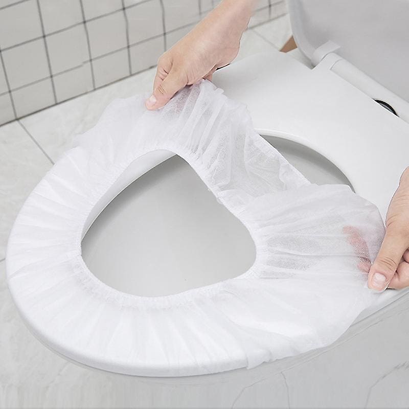 Set Of 10 Disposable Toilet Seat Cover, Non-woven Fabric Toilet Mat Seat Cover, Travel Camping Bathroom Accessories, Bathroom Toilet Paper Pack, Individually Wrapped Toilet Seat Cushion, Premium Elastic Strap Toilet Seat Cover