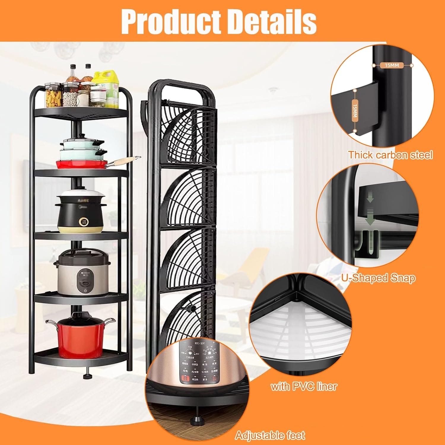 Tripod Folding Trolley Rack, Kitchen Bathroom Corner Storage Shelf, Home Snack Vegetables Storage Rack, Multifunctional Extension Parallel Trolley