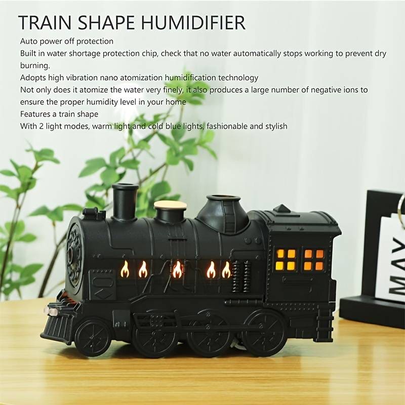 Black Train Diffuser, Train Steam Humidifier, Ultrasonic Cool Mist Air Humidifier, Fragrance Essential Oil Aroma Diffuser, Creative RC Air Freshener with LED Lamp, Circle Dispensing Essential Oil Perfume Machine