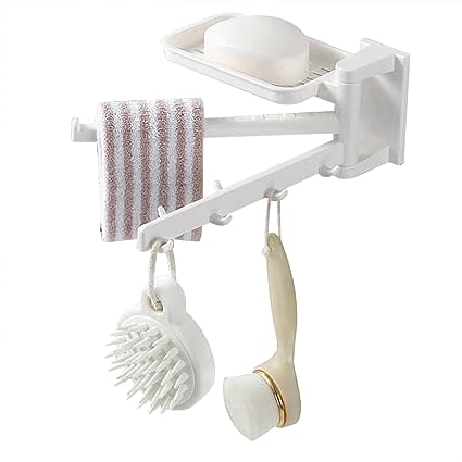 7 Hook Towel Bar, Multifunctional Hook Shelf, Caddy Kitchen Shelf, Self Adhesive Bathroom Kitchen Storage Shelf with Towel Bar, Rotatable Soap Dish With Towel Bar