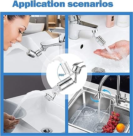 Universal Splash Filter Faucet, 720° Swivel Faucet Spray Head, Rotatable Extension Faucet Filter Nozzle, Kitchen Bathroom Pressurized Extension Foaming Faucet, Swivel Sink Chrome Faucet Aerator for Face, Eyewash, and Gargle