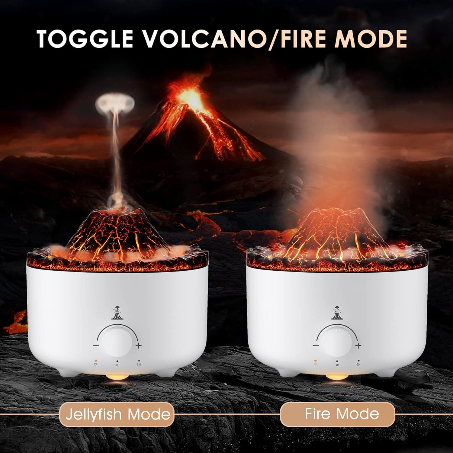 Volcano Aroma Humidifier, Flame Humidifier with Night Light Lamp, Ultrasonic RC Jellyfish Aroma Diffuser, 2 In 1 Essentials Air Freshener, Essential Oils Perfume Blower, Electric Home Freshener Smoke