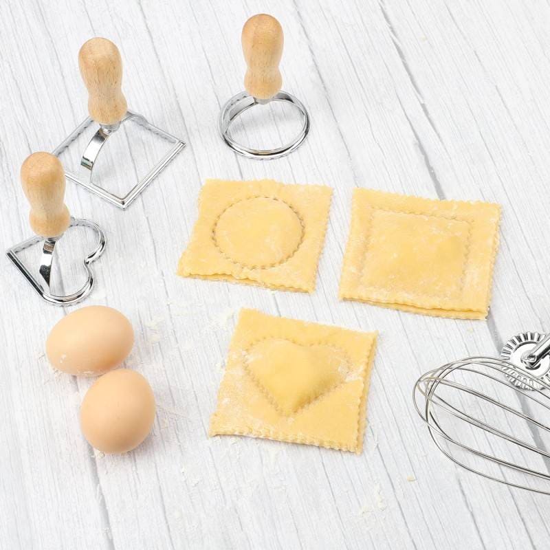 Cookie Stamp Cutter, Professional Ravioli Cutter Set with Wooden Handle, DIY Decoration Fondant Press Cutter, Press Mold Dumpling Lace Embossing Device