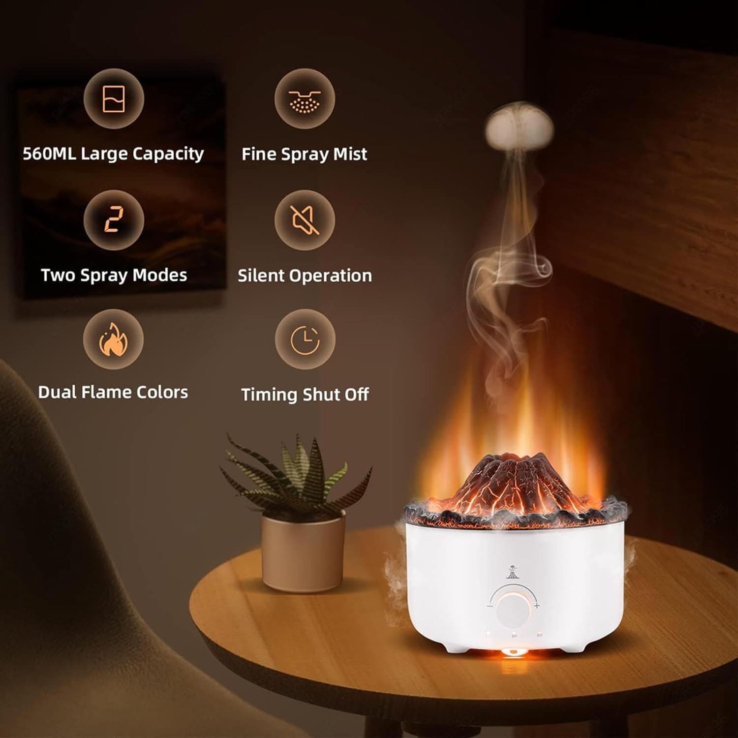Volcano Aroma Humidifier, Flame Humidifier with Night Light Lamp, Ultrasonic RC Jellyfish Aroma Diffuser, 2 In 1 Essentials Air Freshener, Essential Oils Perfume Blower, Electric Home Freshener Smoke