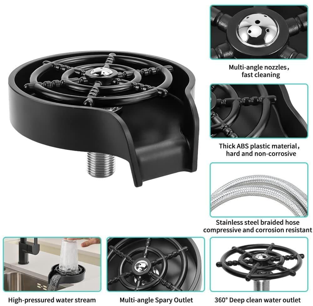 Automatic Cup Washer, Faucet Glass Cleaner For Kitchen Sink, Bar Glass Rinser Coffee Pitcher, Washer Bottle Rinser Wash Cup Tool, Faucet Bar Glass Rinse, Kitchen Sink Accessories Sets Glass Rinser, High Pressure Glass Cleaner