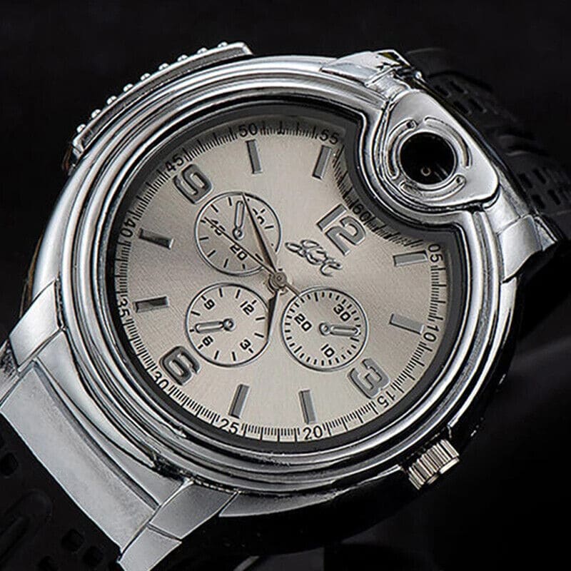 Wrist Watch Inflatable Lighter, 2 In 1 Cigarette Lighter, Cyclic Inflatable Flame Adjustable Lighter, Multifunctional Metal Open Frame Watch Lighter, Men's Sports Watch Gas Lighter