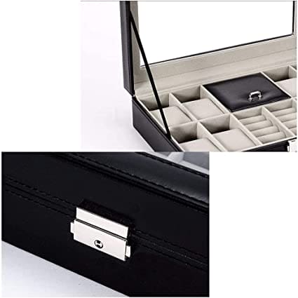 Slots Watch Boxes Storage Organizer, PU Leather Bracelets Rings Watches Display Jewellery Box, Lockable Watch Storage Case, Multifunction Watch Jewellery Box