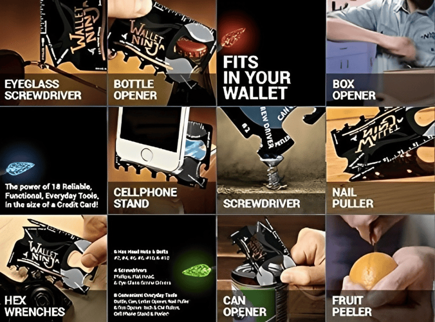 Ninja Wallet, Multifunctional Card Tool, Emergency Survival Tool Card, EDC Pocket Credit Card, All In One Hunting Tool, Flat Camping & Hiking Multi Tool Kit, 18 In 1 Wallet Ninja Tool Kit, Multipurpose Credit Card Size Pocket Tool
