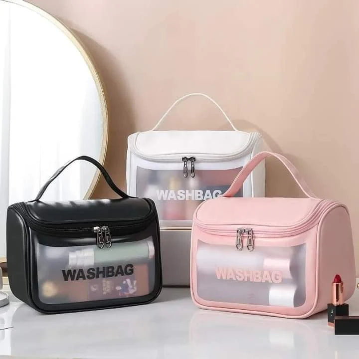 Clamshell Makeup Travel Bag, Washday Beauty Bag, Portable Transparent Makeup Bag, Female Shower Wash Bag, Multipurpose Women Cosmetic Bag, PVC Waterproof Handbags, Travel Toiletry Washbag With Zipper