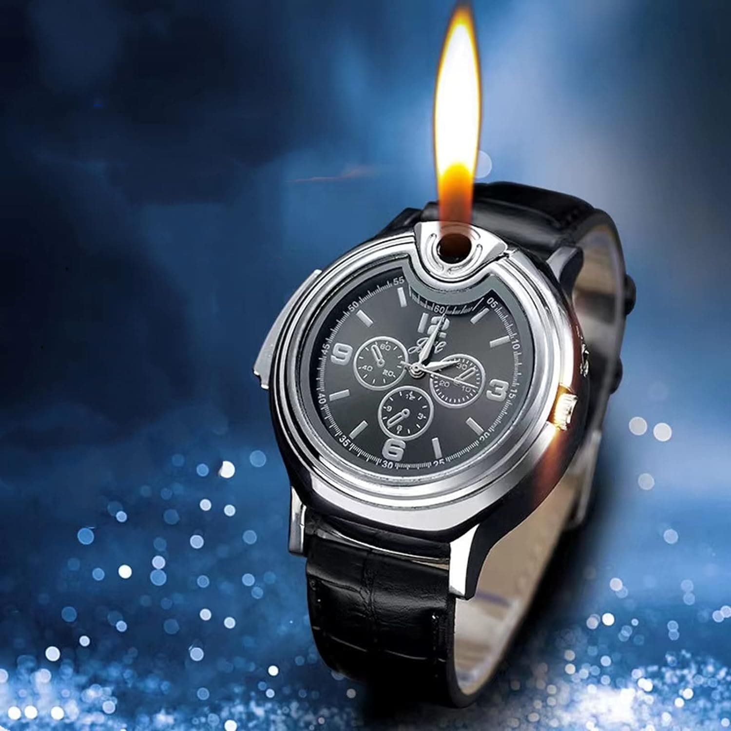 Wrist Watch Inflatable Lighter, 2 In 1 Cigarette Lighter, Cyclic Inflatable Flame Adjustable Lighter, Multifunctional Metal Open Frame Watch Lighter, Men's Sports Watch Gas Lighter