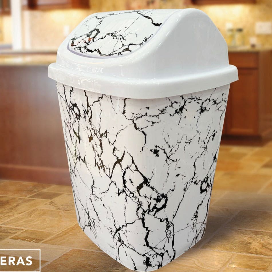 Marble Pattern Trash Bin, Office Bathroom Kitchen Flip Trash Bin, Plastic Living Room Bedroom Garbage Box