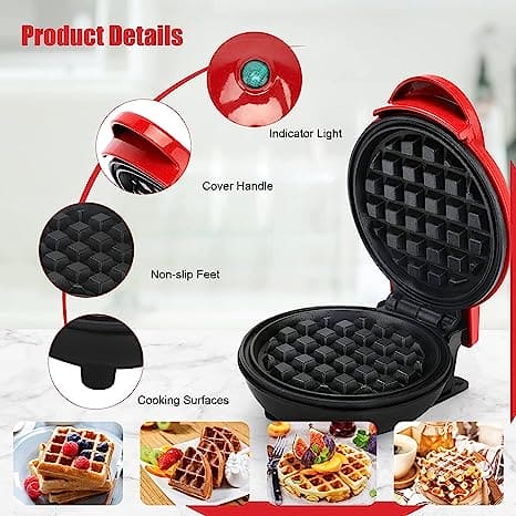Mini Mighty Waffle Maker, Electric Waffles Maker Machine, Breakfast Dessert Baking Machine, Portable Non Stick Waffles Maker, Calf Crossing Foldable Waffle Pancake Maker, Electric Cake Maker For Pancakes Cookies Non Stick Coating