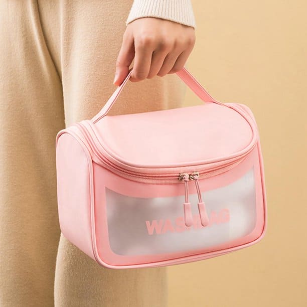 Clamshell Makeup Travel Bag, Washday Beauty Bag, Portable Transparent Makeup Bag, Female Shower Wash Bag, Multipurpose Women Cosmetic Bag, PVC Waterproof Handbags, Travel Toiletry Washbag With Zipper