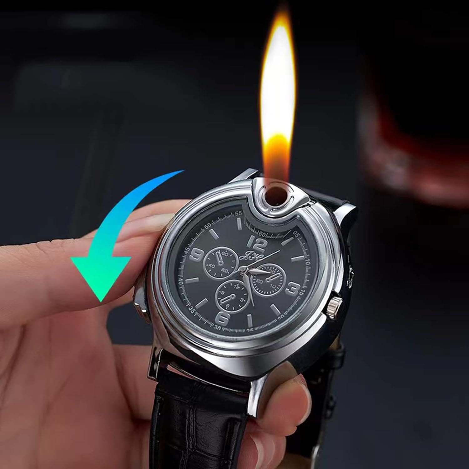 Wrist Watch Inflatable Lighter, 2 In 1 Cigarette Lighter, Cyclic Inflatable Flame Adjustable Lighter, Multifunctional Metal Open Frame Watch Lighter, Men's Sports Watch Gas Lighter