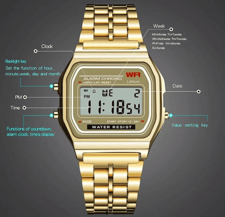 New Retro Classic LED Stainless Steel Digital 