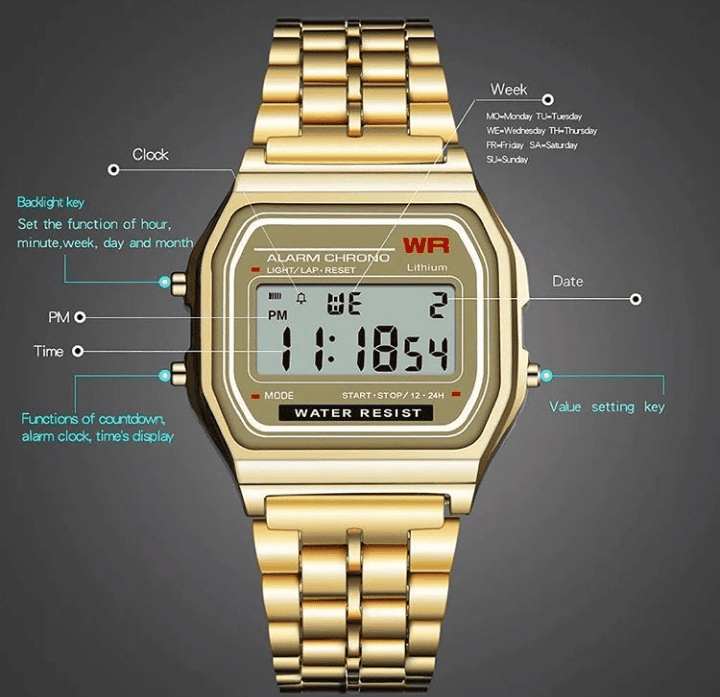 New Retro Classic LED Stainless Steel Digital Unisex Watch 