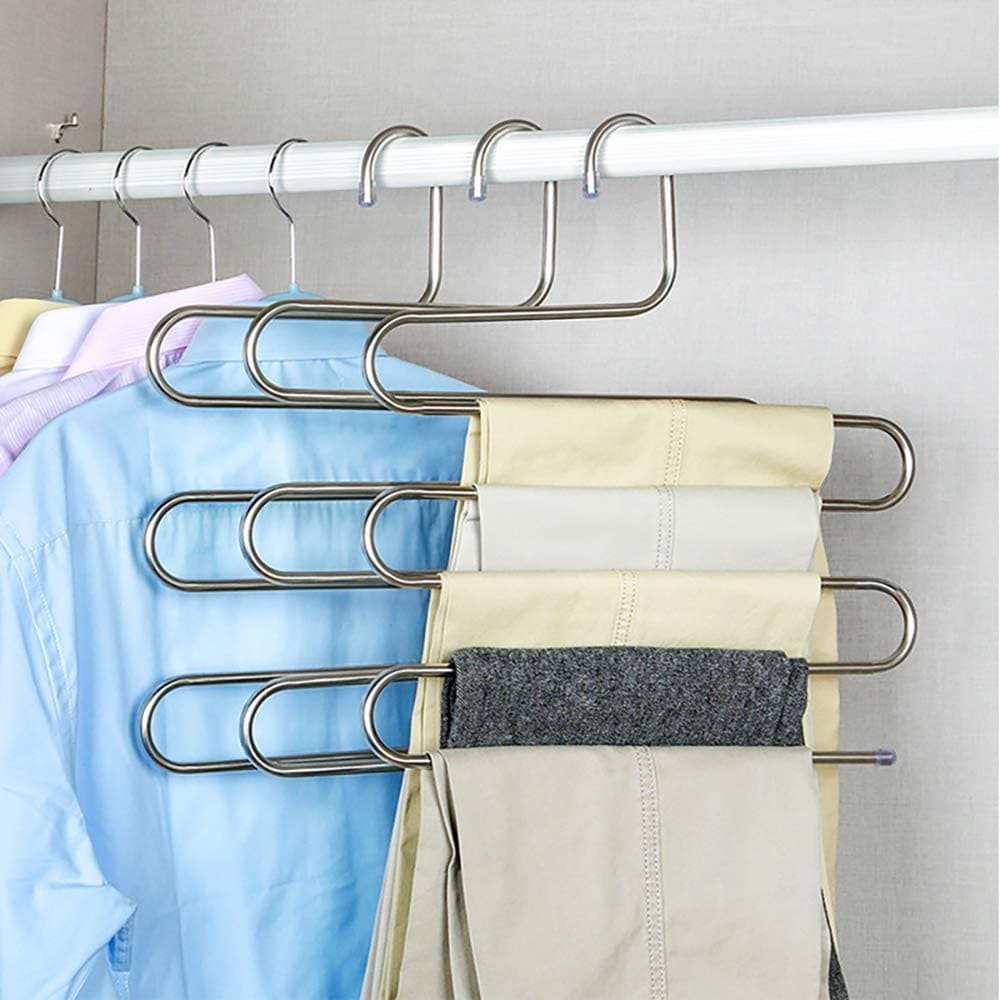 5 Layer Stainless Steel Hanger | Multi Layers Pants Hangers | Multi-purpose Clothes Hanger