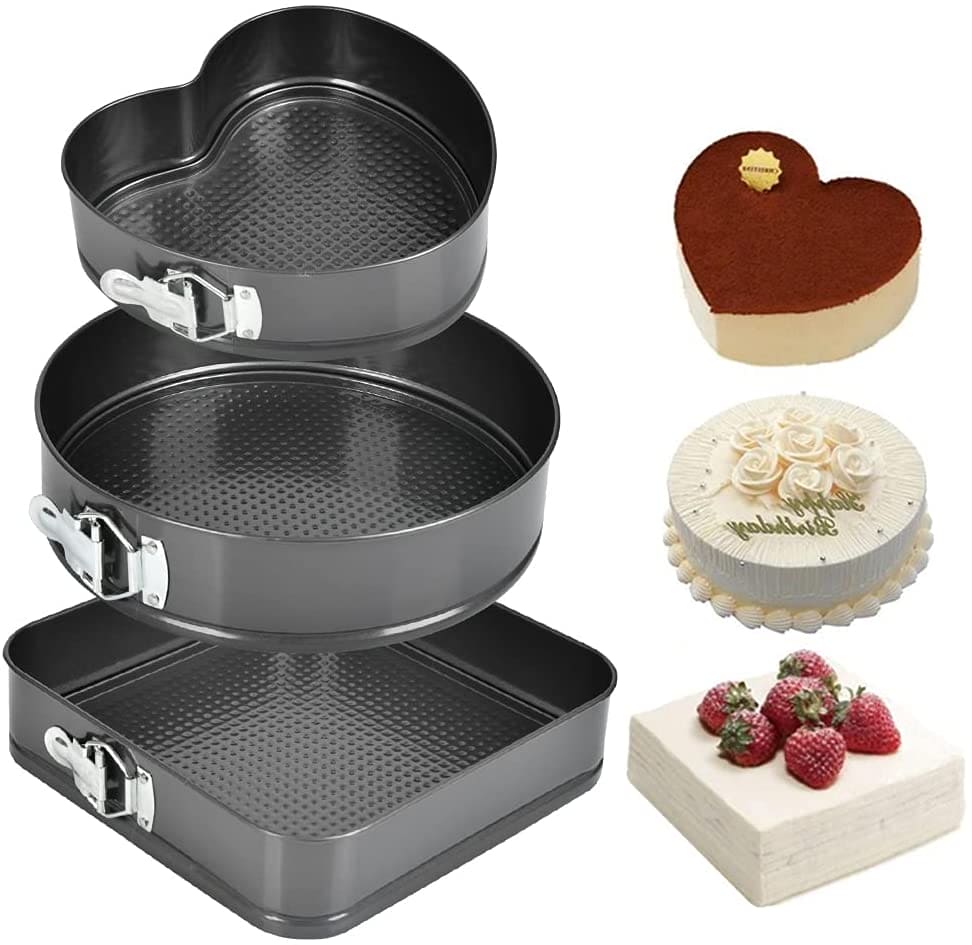 Set Of 3 Carbon Non Stick Pan, Round And Heart Cake Pan Set, Steel Nonstick Leakproof Cheesecake Pans, Mini Cake Molds