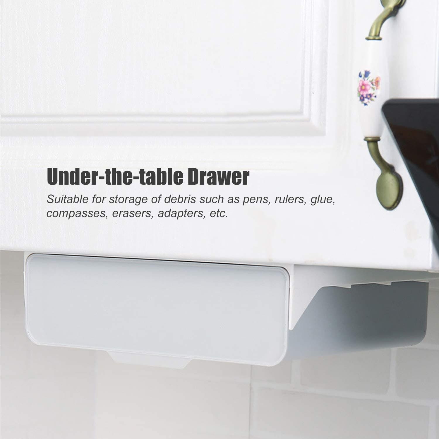 Self-Adhesive Built-In Storage Drawer, Utensil Holder, Under Desk Hanging Storage Box