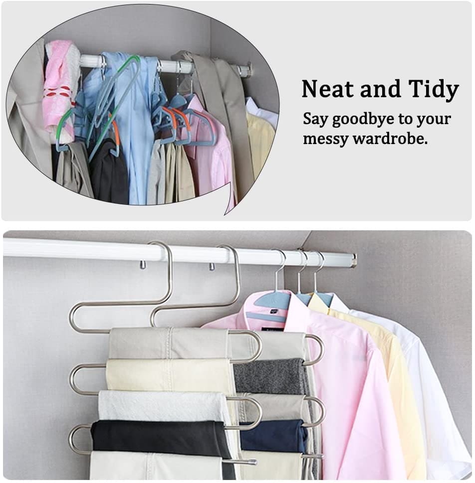 5 Layer Stainless Steel Hanger | Multi Layers Pants Hangers | Multi-purpose Clothes Hanger