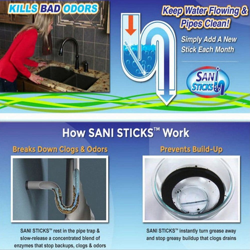 12 Pcs Cleaning Sani Sticks, Sewer Decontamination Clean Stick, Odor-Free Remover For Home Kitchen Sink