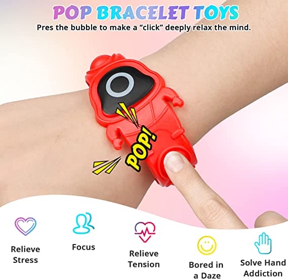 Squid Game Pop Bracelet, Stress Relief Fidget Bracelets, Kids Push It Pop Fidget Wristbands, Bubble Poppers Fidget Toy, Anti Stress Pop Up Wrist Band, Silicon Antistatic Wrist Band