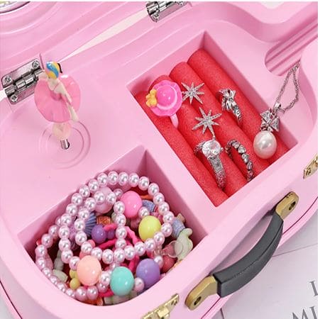 Guitar Music Storage Box, Violin Music Jewelry Box, Creative Suitcase Style Music Jewelry Cosmetics Storage Box, Rotating Ballerina Girl Toy For Kid, Guitar Violin Dancing, Student Leather Children Girl Jewellery Box