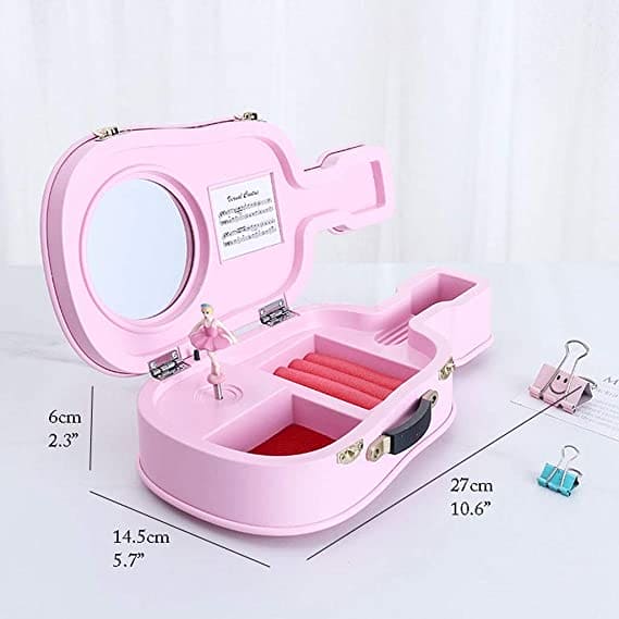 Guitar Music Storage Box, Violin Music Jewelry Box, Creative Suitcase Style Music Jewelry Cosmetics Storage Box, Rotating Ballerina Girl Toy For Kid, Guitar Violin Dancing, Student Leather Children Girl Jewellery Box