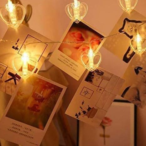 10 Pcs Led Photo Clip String Lights, Outdoor Heart-Shaped Fairy Lights, Curtain String Light Heart Shaped LED String Lights